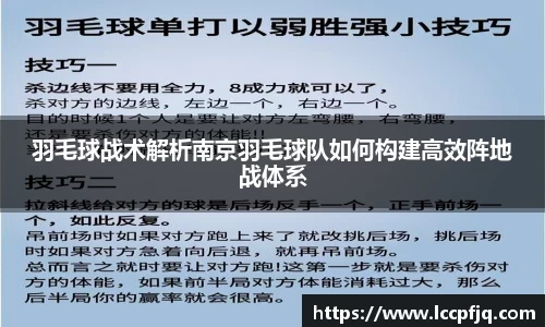 羽毛球战术解析南京羽毛球队如何构建高效阵地战体系